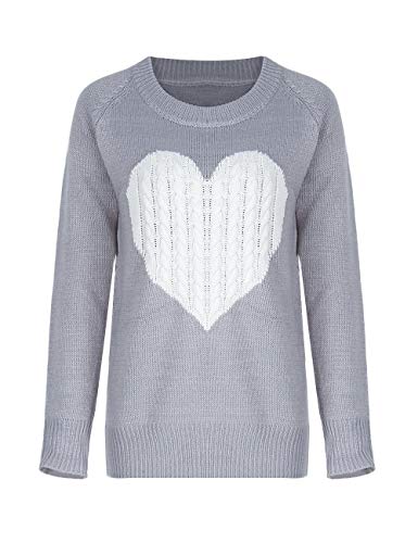 shermie Women Causal Heart Jumpers Cable Knitted Crewneck Cute Pullover Sweater, Grey(only Sell By Allifewithu), Small (UK8-10)