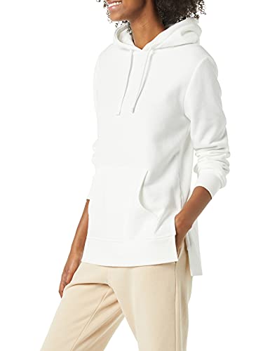 Amazon Essentials Women's French Terry Hooded Tunic Sweatshirt, White, L