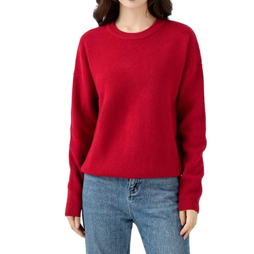 Simple&Opulence Women's Pullover Sweaters,Soft and Skin-Friendly Christmas Long Sleeve Loose Fit Jumper Tops,Red,M
