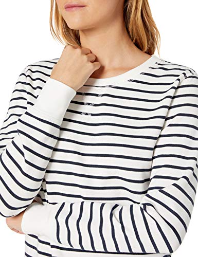 Amazon Essentials Women's French Terry Fleece Crewneck Sweatshirt (Available in Plus Size), Navy White Horizontal Stripes, M