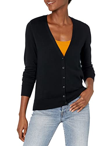 Amazon Essentials Women's Lightweight V-Neck Cardigan Jumper (Available in Plus Size), Black, M