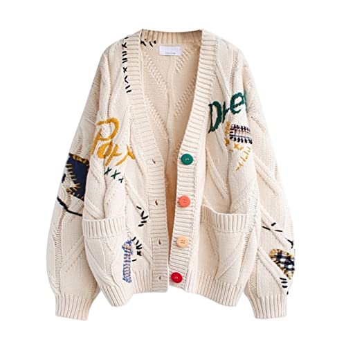 Esdlajks Sweaters for Women Cartoon Cute Loose Knit Cardigan Female Japanese College Style Sweater Coat (Color : White, Size : One Size)