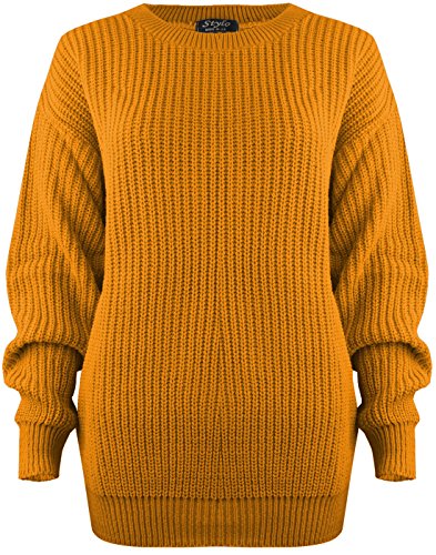 SA Fashions® Oversized New Ladies Womens Chunky Baggy Jumper Knitted Sweater Thick Top S-XL 8-18 (M/L (12-14), Mustard)