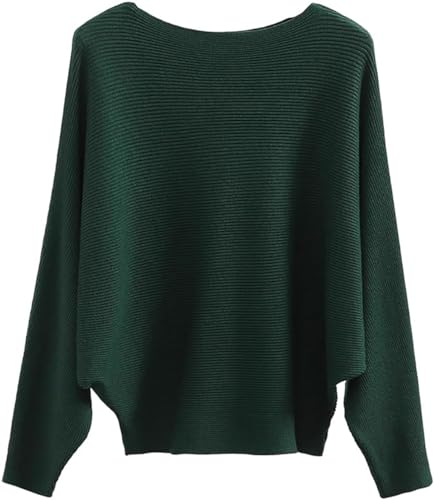 Etyepoh Womens Jumper Boat Neck Batwing Sleeve Casual Knitted Baggy Pullovers Sweater Tops (1-green1)