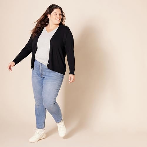 Amazon Essentials Women's Lightweight V-Neck Cardigan Jumper (Available in Plus Size), Black, M