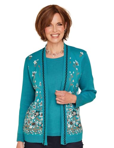 Chums | Ladies | Floral Jacquard Mock Twin Set | Teal