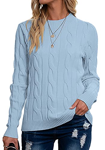 Breampot Women Cable Knit Jumper Casual Basic Long Sleeve Pullover Sweater Tops(Blue,XX-Large)