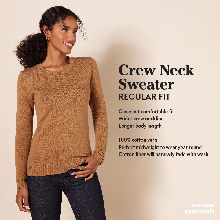Amazon Essentials Women's 100% Cotton Crewneck Sweater (Available in Plus Size), Navy, M