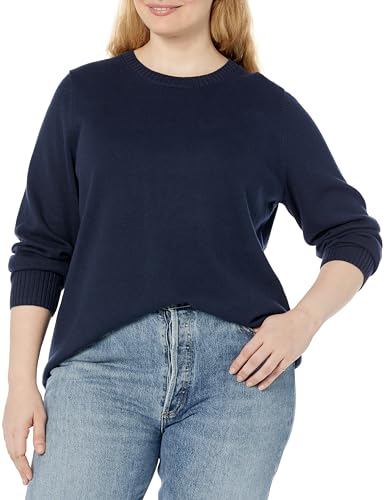 Amazon Essentials Women's 100% Cotton Crewneck Sweater (Available in Plus Size), Navy, M