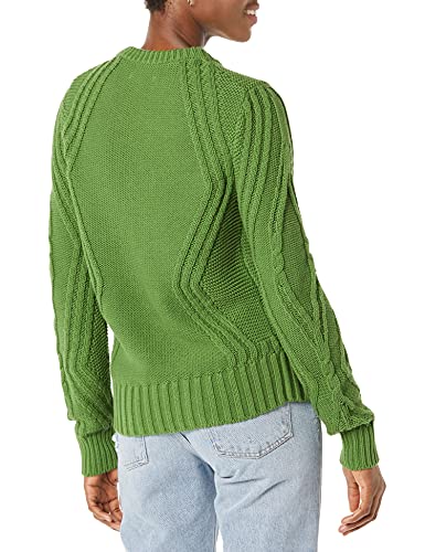 Amazon Essentials Women's 100% Cotton Crewneck Cable Jumper, Green, M