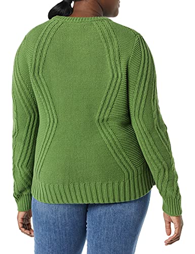 Amazon Essentials Women's 100% Cotton Crewneck Cable Jumper, Green, M