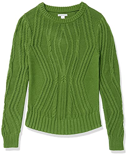 Amazon Essentials Women's 100% Cotton Crewneck Cable Jumper, Green, M