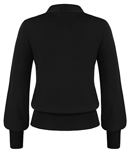 GRACE KARIN Autumn Elastic Pullover for Women V-Neck Long Sleeve Lightweight Sweater Work Office Knit Tops Black L