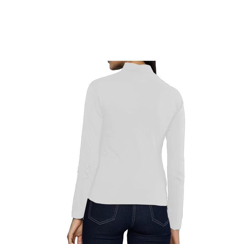 P&R DANCEWEAR LTD - New Ladies Turtle Neck Long Sleeved Stretch Plain Polo Top Womens Jumper – Casual Wear – Comfortable Fit – Light Weight – Roll Neck – T-Shirt – Winter Wear S-M White