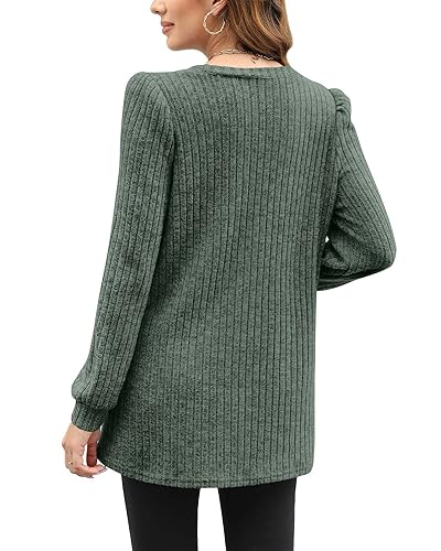 Aokosor Long Sleeve Tops Women Lightweight Jumpers Ladies Sweatshirts with Pockets Green Size 18-20