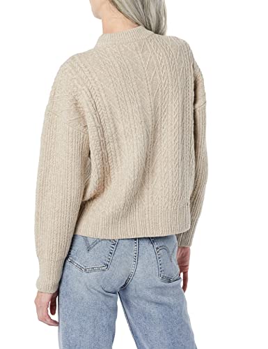 Amazon Essentials Women's Soft-Touch Modern Cable Crewneck Sweater (Available in Plus Size), Tan Heather, L