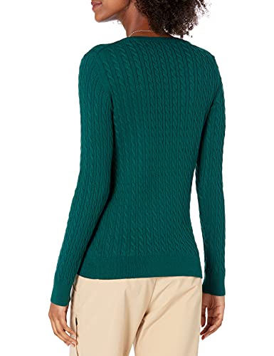 Amazon Essentials Women's Lightweight Long-Sleeved Cable Crewneck Sweater (Available in Plus Size), Dark Green, L