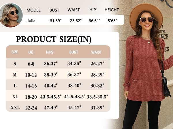 Aokosor Long Sleeve Tops Women Lightweight Jumpers Ladies Sweatshirts with Pockets Green Size 18-20