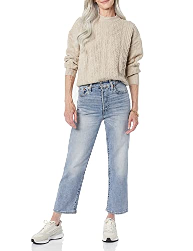 Amazon Essentials Women's Soft-Touch Modern Cable Crewneck Sweater (Available in Plus Size), Tan Heather, L