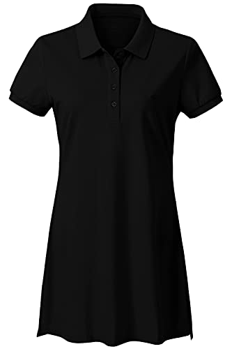 JINSHI Women's Polo Dress Short Sleeve Slim Fit Cotton Casual Pique Polo Shirts Black Size XL