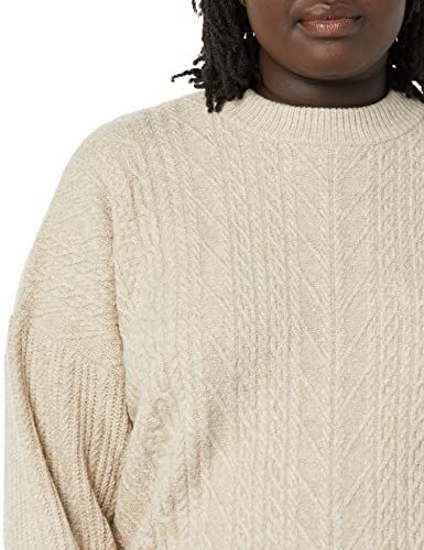 Amazon Essentials Women's Soft-Touch Modern Cable Crewneck Sweater (Available in Plus Size), Tan Heather, L