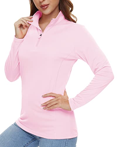 TACVASEN Hiking Shirt Women Sun Protection Shirts for Women Fishing Shirts for Women Running Shirt Women Long Sleeve UV Shirts for Women Light Pink