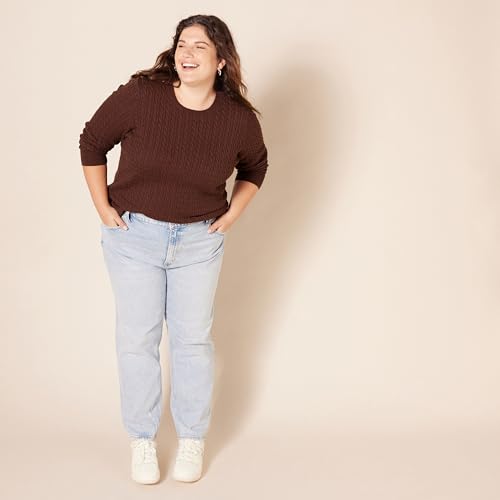 Amazon Essentials Women's Lightweight Long-Sleeved Cable Crewneck Sweater (Available in Plus Size), Dark Green, L