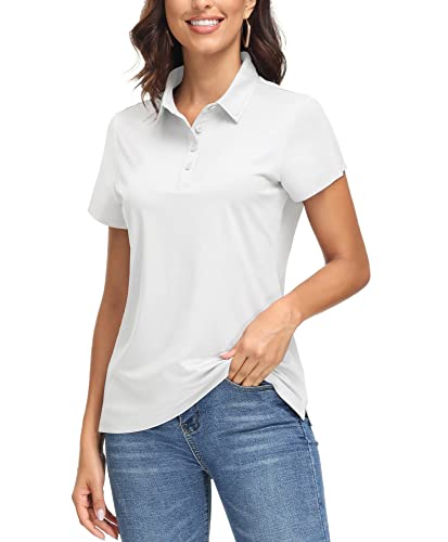 EKLENTSON Women's UPF50+ T Shirts Short Sleeve Sun Protection Collared Golf Polo Shirts Quick Dry Tops White,M