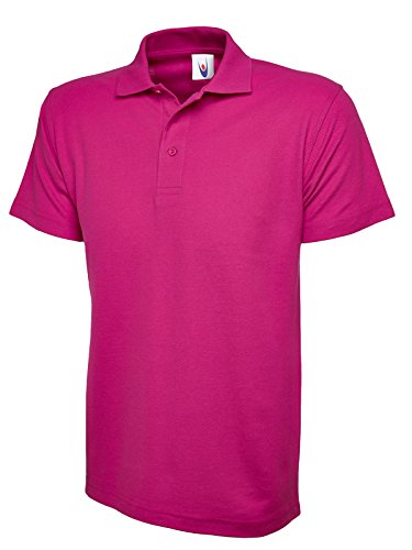Mens & Womens Classic Polo Shirt Short Sleeve Plain Tee Top Casual Work Sports (XL, Hot Pink)