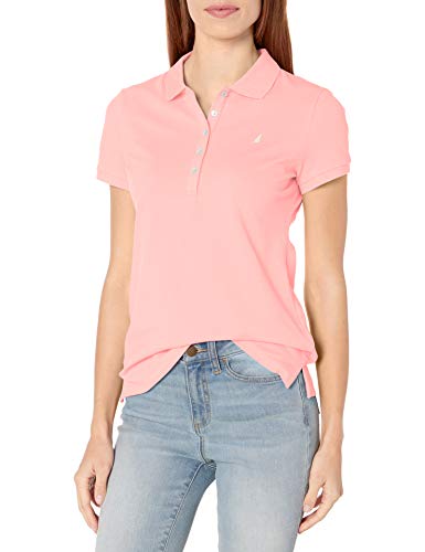 Nautica Women's 5-Button Short Sleeve Breathable 100% Cotton Polo Shirt, Aloha Pink, XS