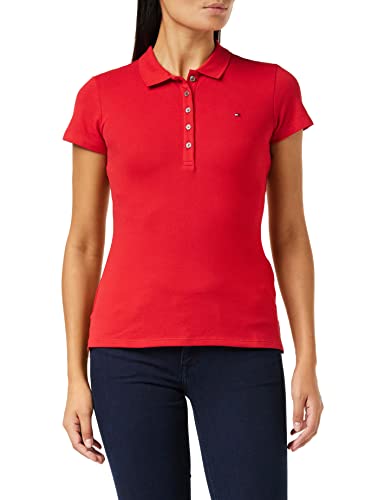 Tommy Hilfiger - Heritage Womens Polo Shirt - Button Down Collar - Stretch Cotton - Embroidered Tommy Hilfiger Logo - Apple Red - UK Size 6