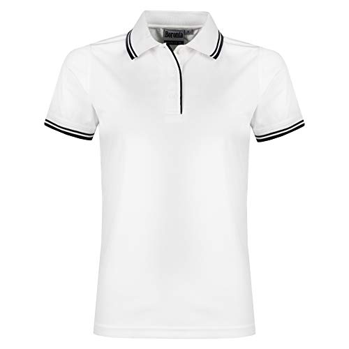 Boronia Ladies Performance Tipped Polo Shirt (UK10, White/Navy Blue)