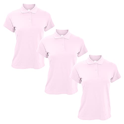 Metzuyan Womens Ladies Plain Short Sleeved Polo Shirt 100% Cotton T-shirt Top Pink L