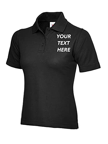 Ladies Personalised Custom Embroidered Or Plain Olympic Ladies Polo Shirt Uneek Your Text Or Logo Workwear top from XS-4XL (Black, M, m)