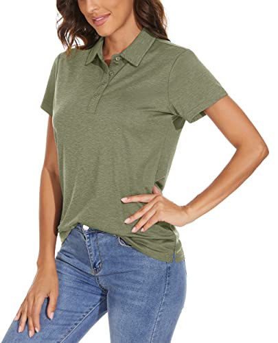 MAGCOMSEN Womens Polo Shirts Short Sleeve Quick Dry Golf Work Tee Tops Ladie Moisture Wicking T-Shirts Army Green