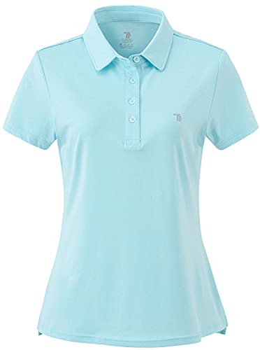 JINSHI Women's Short-Sleeve Polo Shirts Slim Fit Casual Sports Polo Tee Shirt Light-Green Size L