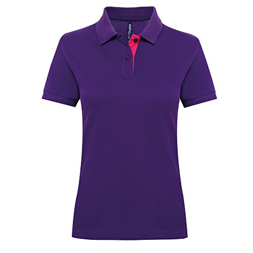 Asquith & Fox Women's Contrast Polo Shirt, Multicolour (Purple/Pink 000), 14 (Size:Large)