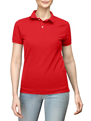 Love My Fashions® Women’s Plain Polo Shirt Knitted Collar and Cuffed Short Sleeves Casual T-Shirt & Classic Sports Top for Ladies Plus Sizes Red