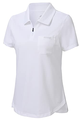 MoFiz Women's Premium Cotton Polo Shirts Short Sleeve Golf Shirt Work Tennis Top Sports Polo T-Shirt Ladies White Size L