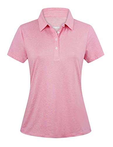EKLENTSON Ladies Short Sleeve Polo Shirts Lady-Fit Shirt Sports T Shirt Lightweight Breathable Golf Polo Tee Shirts Pink,XXL