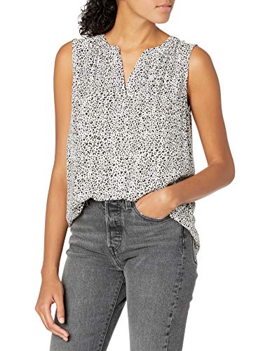 Amazon Essentials Women's Sleeveless Woven Shirt, Black White Animal Print, L