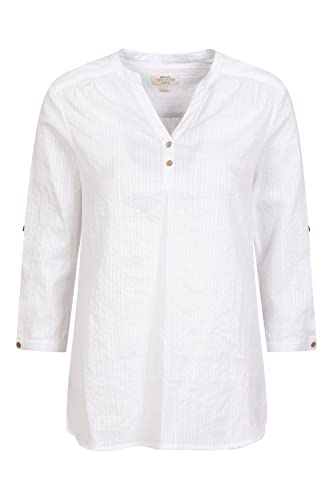 Mountain Warehouse Petra Womens Relaxed Fit 3/4 Sleeve Shirt - 100% Cotton Voile Ladies Summer Top, Lightweight, Breathable Blouse - for Travelling & Daily Use White 16