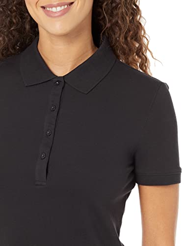 Amazon Essentials Women's Short-Sleeve Polo Shirt (Available in Plus Size), Black, M