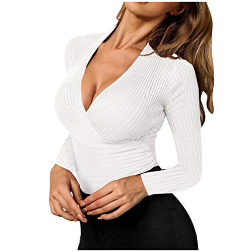 Womens Long Sleeve tee Tops White v Neck Womens Blouse Womens Sexy Crop Tops Womens Plus Dressy Tops Casual Work Tops for Women Women Fall Tops 2023 Color Block Tunic Tops for Women