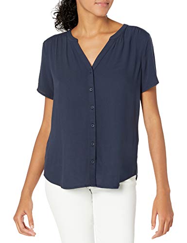 Amazon Essentials Women's Short-Sleeve Woven Blouse, Navy, M