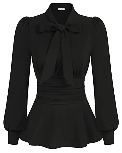 GRACE KARIN Ladies Plain Long Sleeve Blouses Shirts Vintage 50S Elegant Top for Party Cocktail Prom Black 2XL