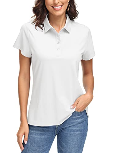 EKLENTSON Women's UPF50+ T Shirts Short Sleeve Sun Protection Collared Golf Polo Shirts Quick Dry Tops White,M