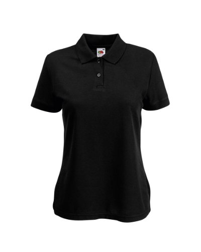FRUIT OF THE LOOM LADY FIT PIQUE POLO SHIRT - (S-XXL) 9 COLOURS (SMALL - 32" - SIZE 10, BLACK)