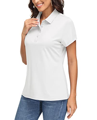 EKLENTSON Women's UPF50+ T Shirts Short Sleeve Sun Protection Collared Golf Polo Shirts Quick Dry Tops White,M