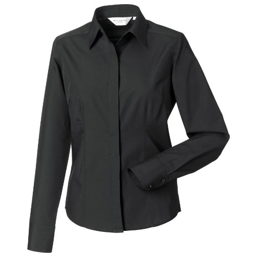 Russell Collection Ladies/Womens Long Sleeve Poly-Cotton Easy Care Fitted Poplin Shirt (S) (Black)